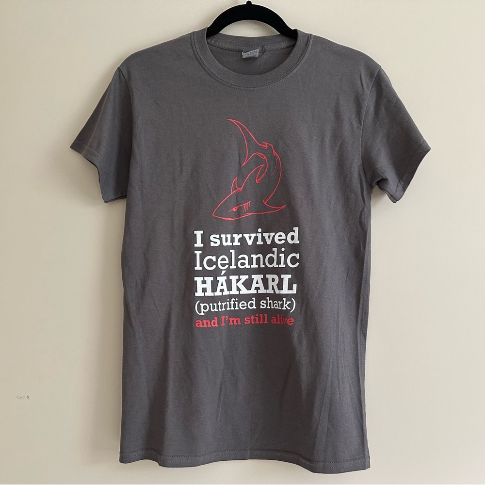 Gray 'I Survived Icelandic Hákarl Shark’ T-Shirt New